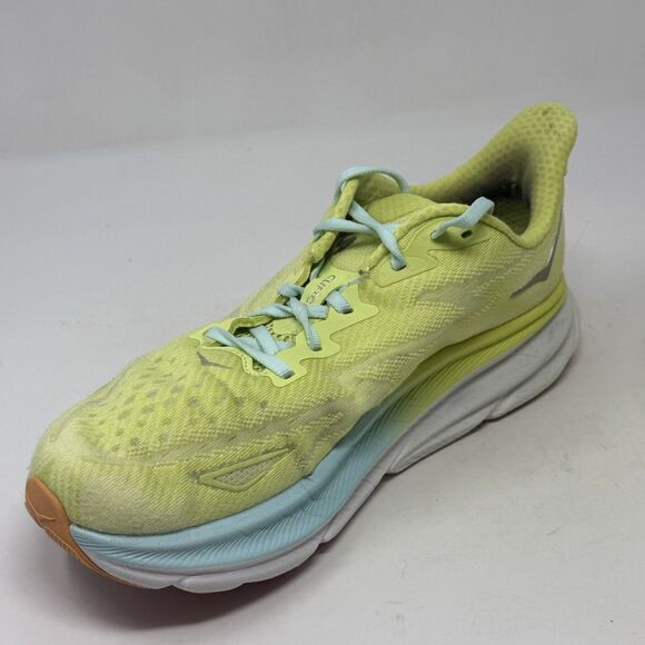 Hoka One One Clifton 9 Womens 9.5 M Yellow Blue Running Walking Shoes Sneakers - Picture 8 of 16